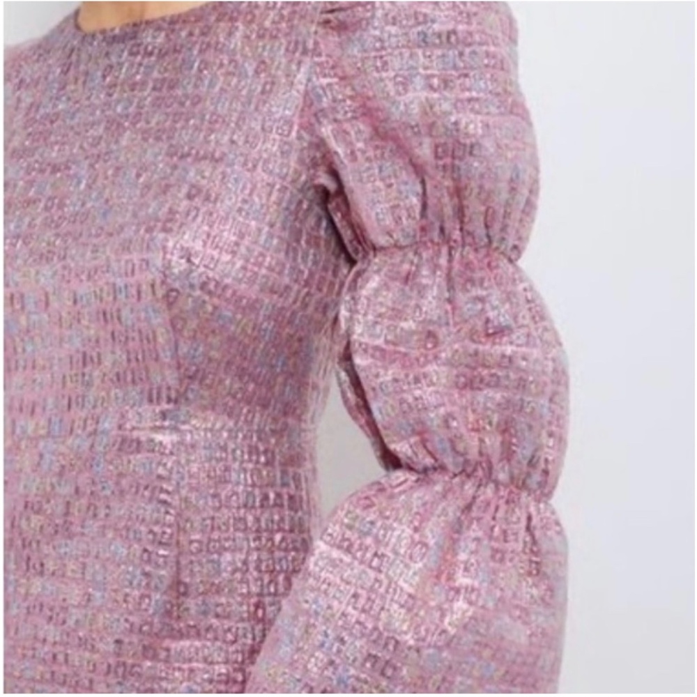 Tuckernuck Hyacinth House Pink Multi Jacquard Puff Sleeve Darcy Mini Dress